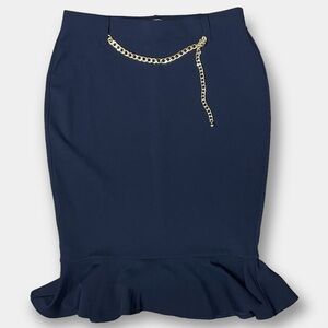 NEW NYCC Navy Chain Pencil Skirt Ruffle Size Small